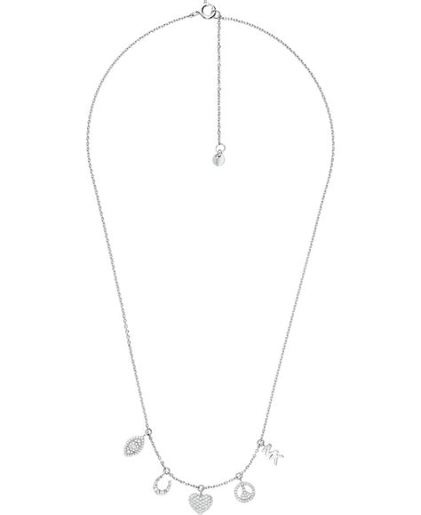 Michael Kors Sterling Silver Crystal Lucky Charm Necklace, 16